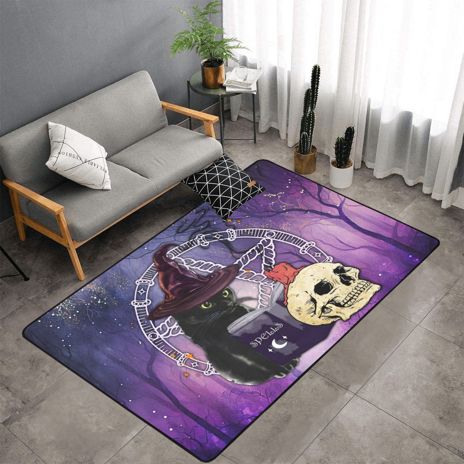 Witch black cat area rug Halloween rug-MoonChildWorld