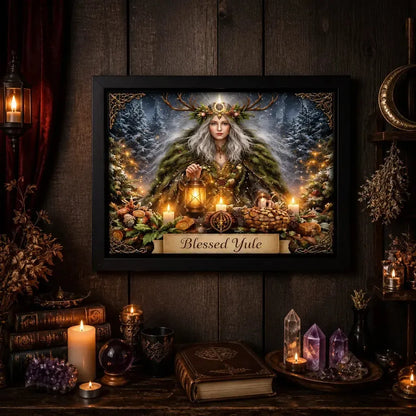 Pagan Yule Goddess Canvas Wall Art - Black Framed Print for Wicca Yule Decor_mockup_2.webp