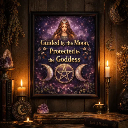 Wiccan Goddess Black Framed Art Print with Triple Moon- Pagan Canvas Wall Art for Sacred Decor_mockup_2.webp