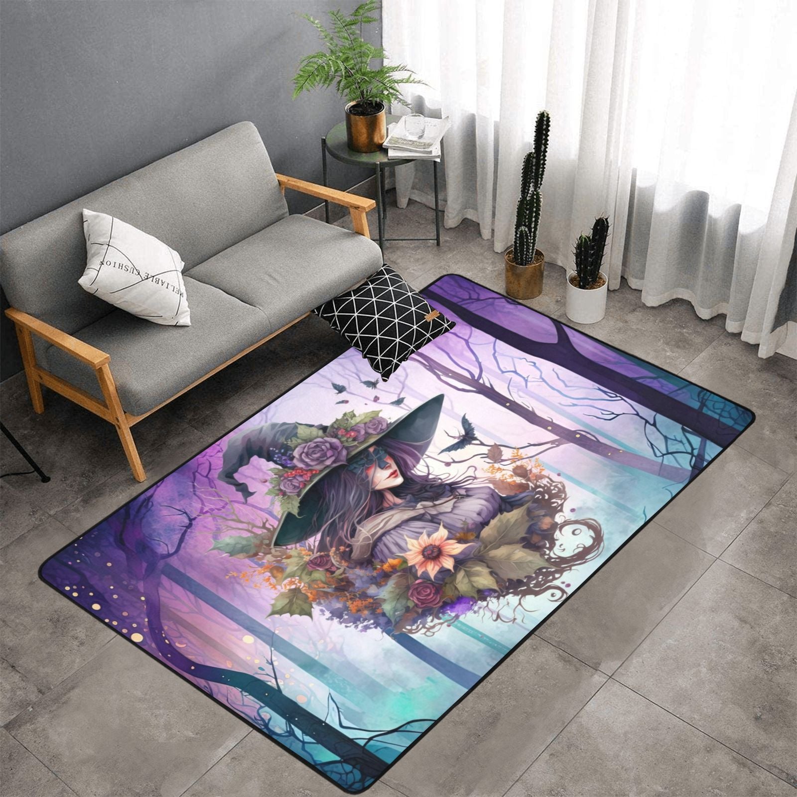 Floral witch area rug Witchy rug-MoonChildWorld