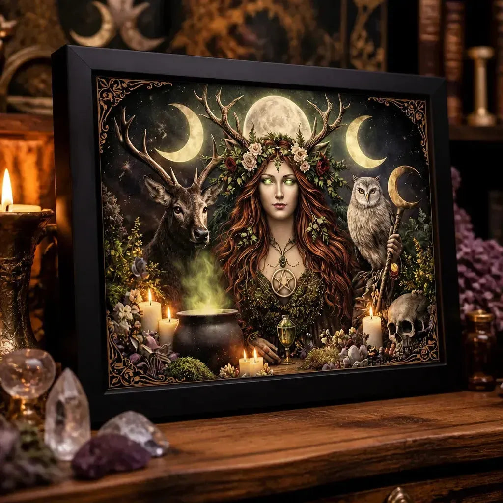 Pagan Goddess Canvas Wall Art Sacred Decor - Spiritual Black Framed Art Print for Wicca Altar_mockup_3.webp