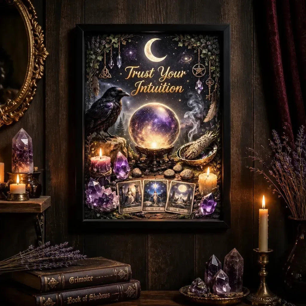 Pagan Witchy Canvas Wall Art - Black Framed Wicca Print for Mystic Home Decoration_mockup_2.webp