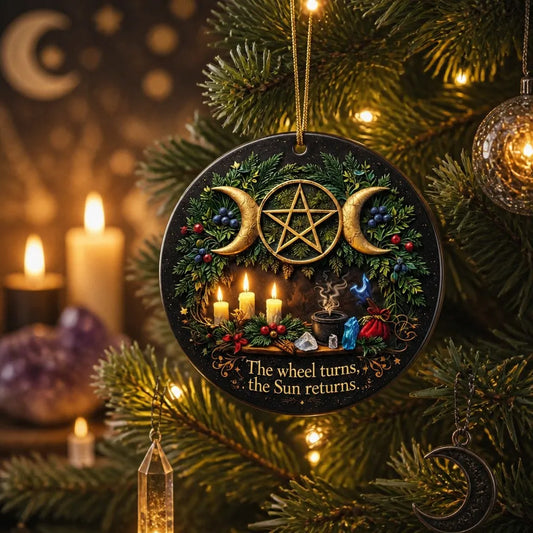 Triple Moon Pentacle Pagan Yule Ceramic Ornament – Wiccan Yule Decor_mockup_1.webp