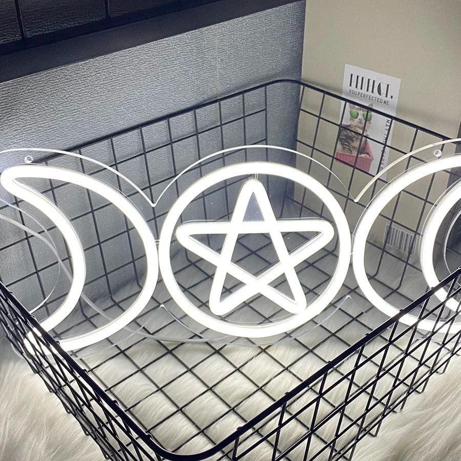 Pentacle Triple Moon Neon Signs Wiccan Wall Decor - Witchcraft LED Neon Lights Pagan Home Decor-MoonChildWorld