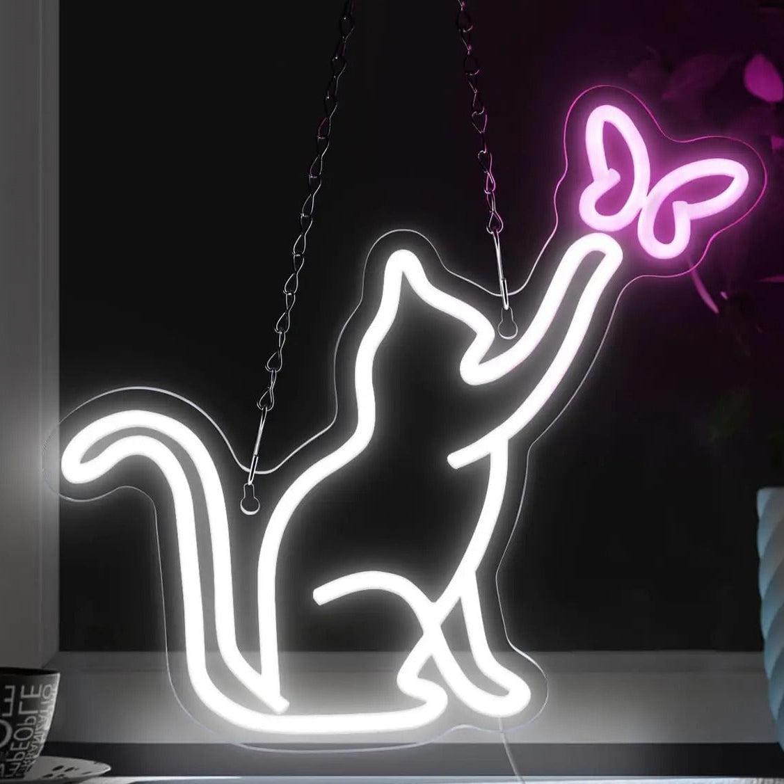 Butterfly and Cat Neon Sign Cat LED Neon lights for Witch wall decoration-MoonChildWorld