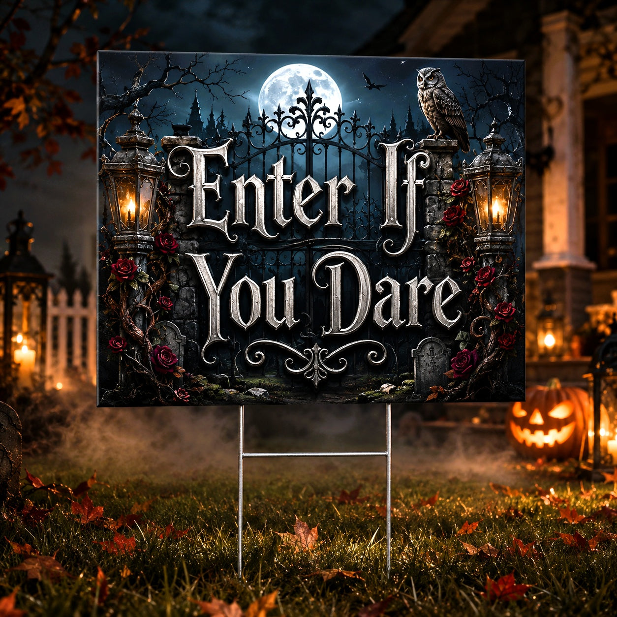 Enter If You Dare Gothic Witchy Halloween Yard Sign - front view