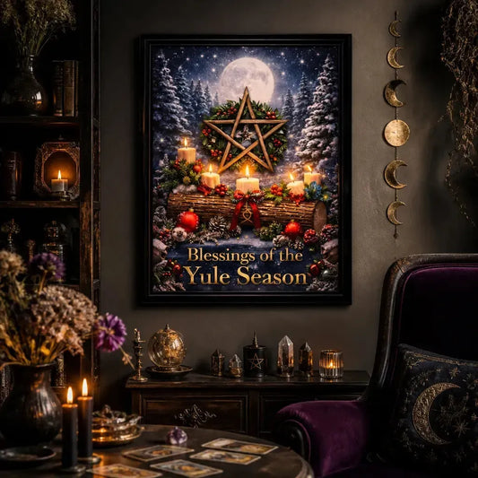 Wiccan Pentagram Canvas Wall Art for Christmas - Pagan Yule Black Framed Art Print_mockup_1.webp