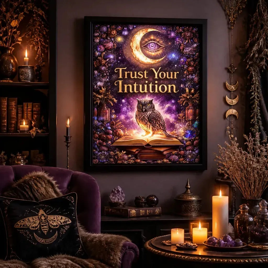 Mystical Eye & Spirit Owl Wall Art for Pagan - Wiccan Black Framed Canvas Print for Spiritual & Boho Decor_mockup_1.webp