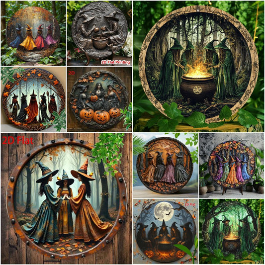 Witches Metal Sign Spooky Wall Decor for Witchy Halloween