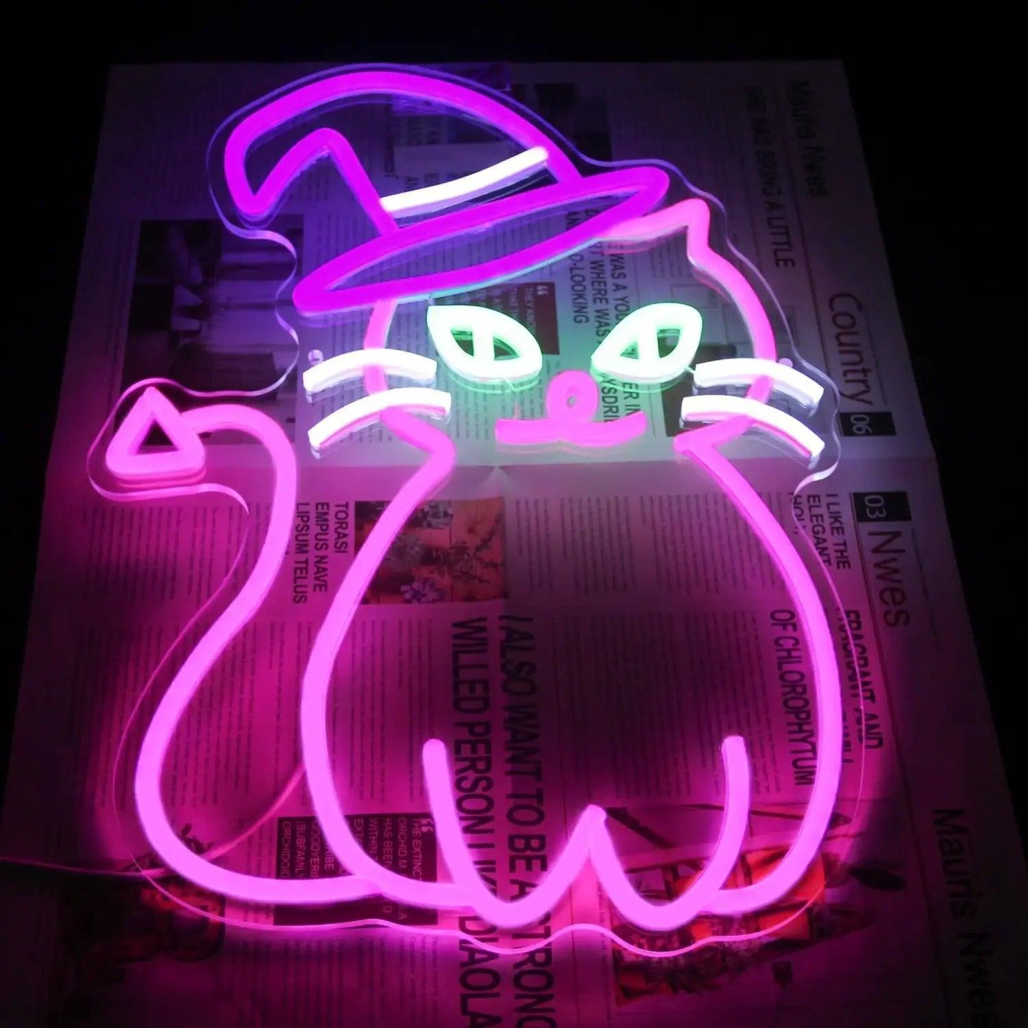 Witchy Cat Neon Sign Halloween LED Neon lights for Witch wall decoration-MoonChildWorld