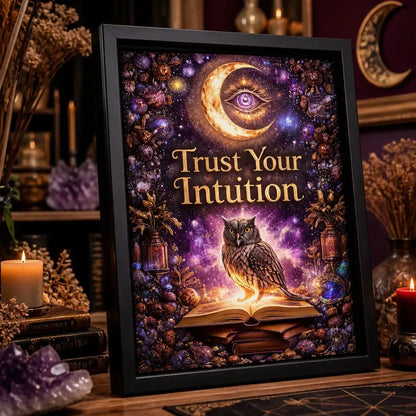 Mystical Eye & Spirit Owl Wall Art for Pagan - Wiccan Black Framed Canvas Print for Spiritual & Boho Decor_mockup_3.webp