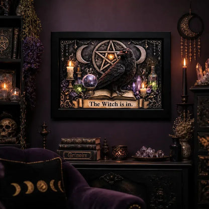 Triple Moon & Black Raven Witchy Art Print - Gothic Crow Black Framed Canvas Wall Art for Wiccan Home Decor_mockup_1.webp