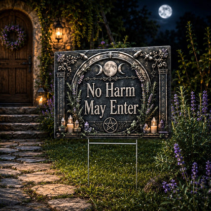 No Harm May Enter Wicca Yard Sign - close up detail