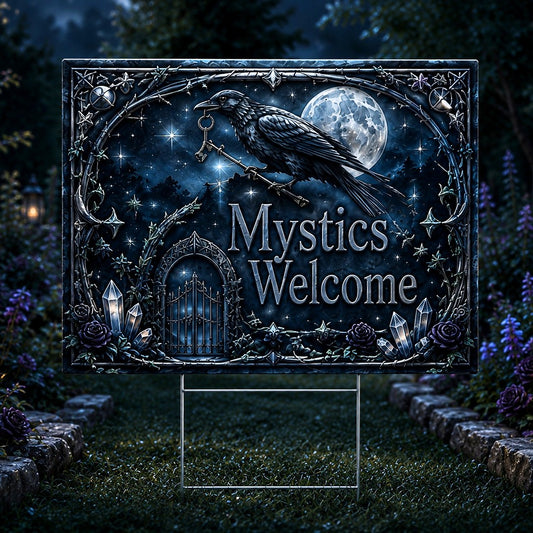 Mystics Welcome Wicca Yard Sign - garden display