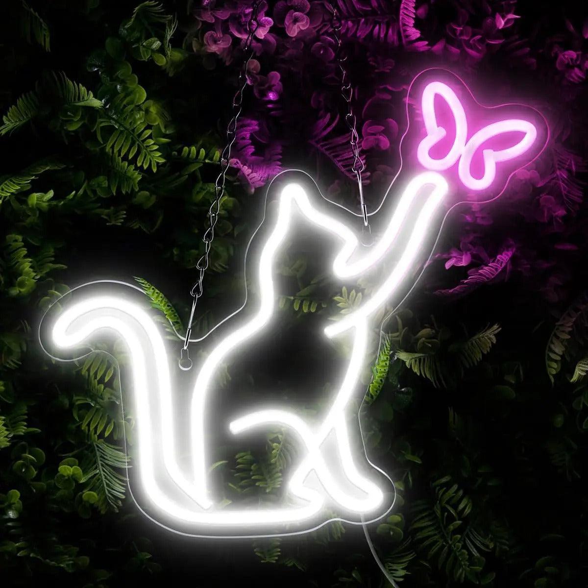 Butterfly and Cat Neon Sign Cat LED Neon lights for Witch wall decoration-MoonChildWorld