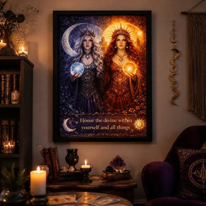 Sun Moon Goddess Wicca Art Print - Pagan Black Framed Canvas Wall Art for Sacred Decor_mockup_1.webp