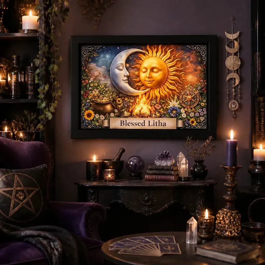 Sun and Moon Goddess Black Framed Art Print - Pagan Litha  Canvas Wall Art for Wicca Sacred Decor_mockup_1.webp