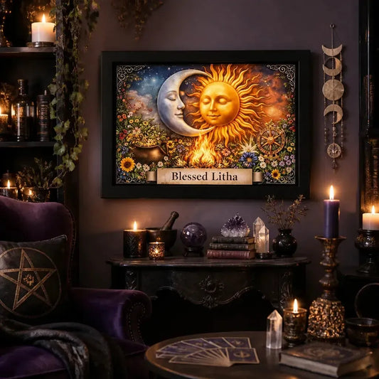 Sun and Moon Goddess Black Framed Art Print - Pagan Litha  Canvas Wall Art for Wicca Sacred Decor_mockup_1.webp