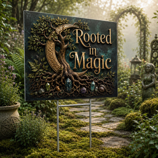 Rooted in Magic Wicca Yard Sign - close up detail