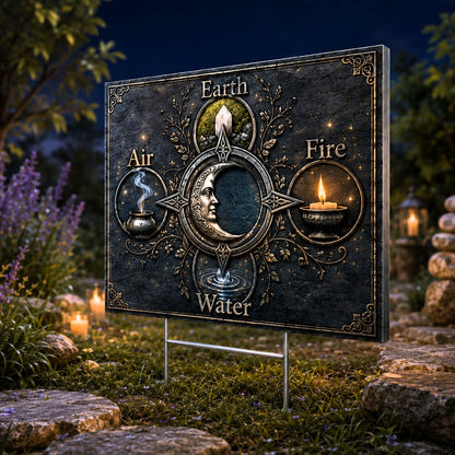 Elements Earth Air Fire Water Wicca Yard Sign - front view