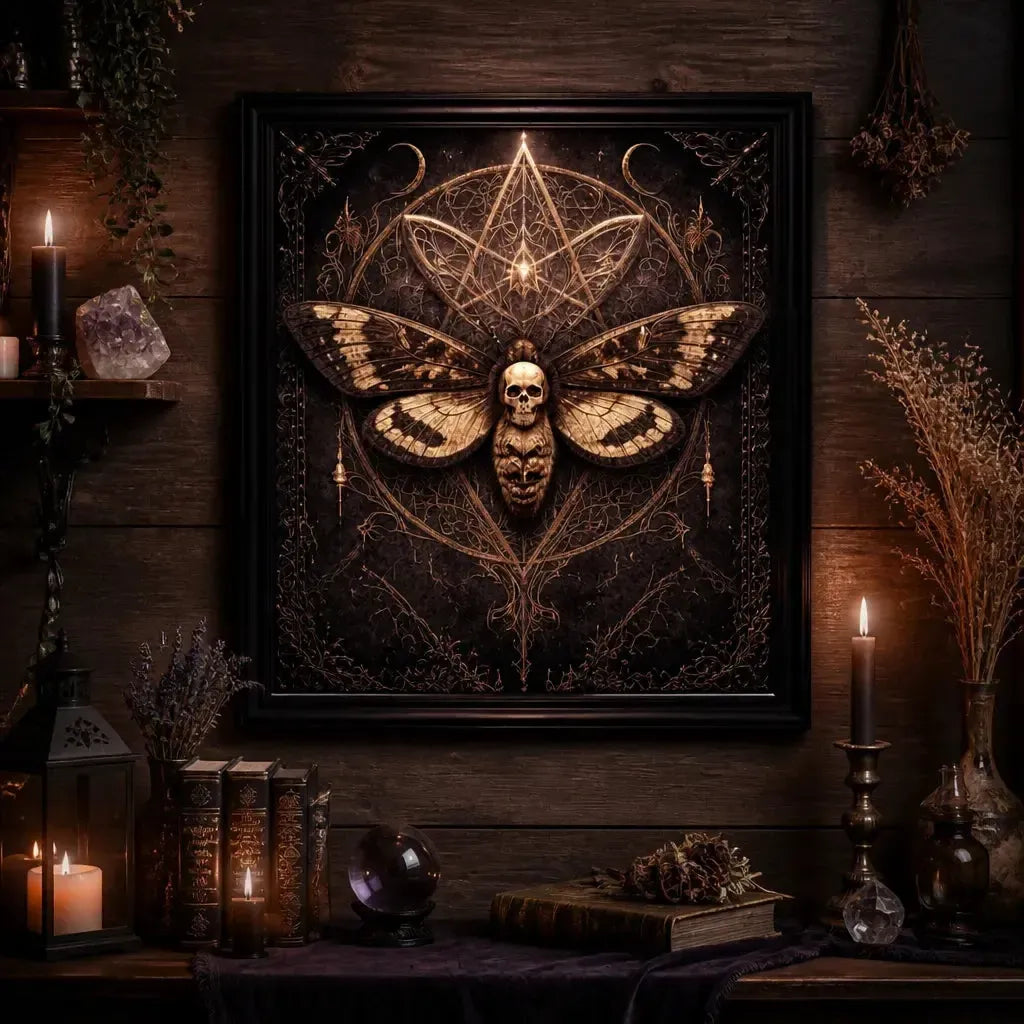 Halloween Gothic Death Moth Art - Witchy Black Framed Canvas Wall Decor for Dark academia_mockup_2.webp