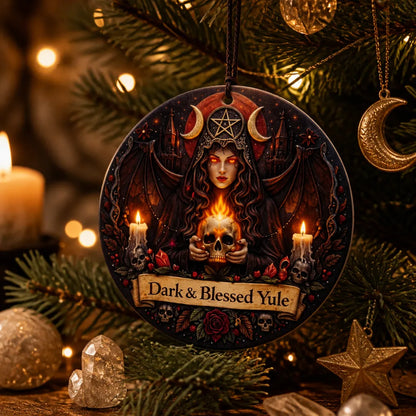 Dark Witch Ceramic Ornament with Skull, Triple Moon – Gothic Halloween Christmas Tree Decor_mockup_1.webp