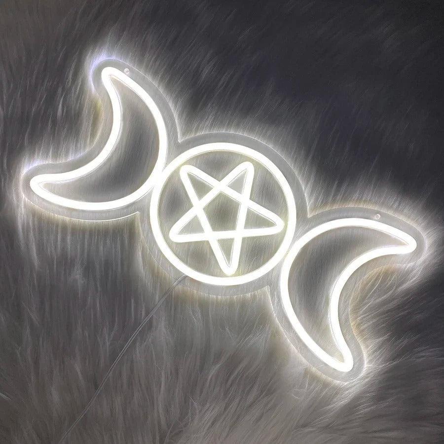 Pentacle Triple Moon Neon Signs Wiccan Wall Decor - Witchcraft LED Neon Lights Pagan Home Decor-MoonChildWorld