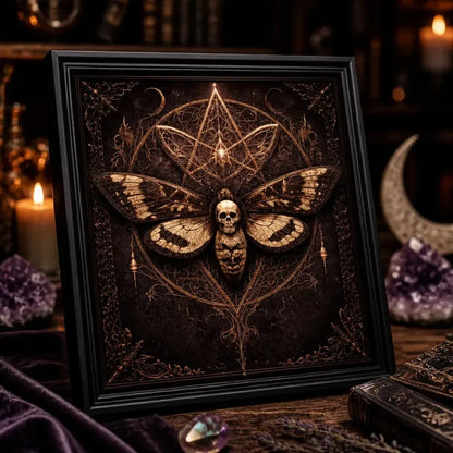 Halloween Gothic Death Moth Art - Witchy Black Framed Canvas Wall Decor for Dark academia_mockup_3.webp