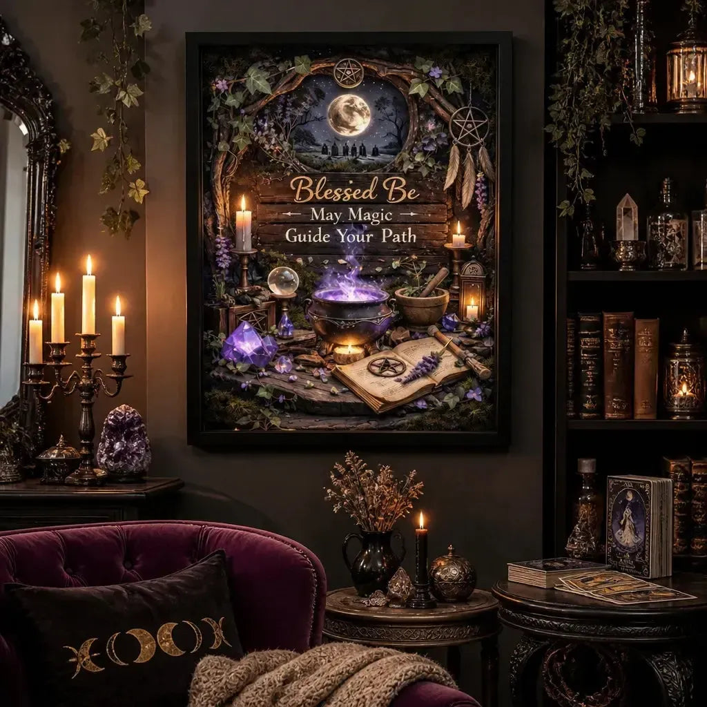 Mystical Wicca & Pagan Art Print - Witchcraft Black Framed Canvas Wall Decor_mockup_1.webp