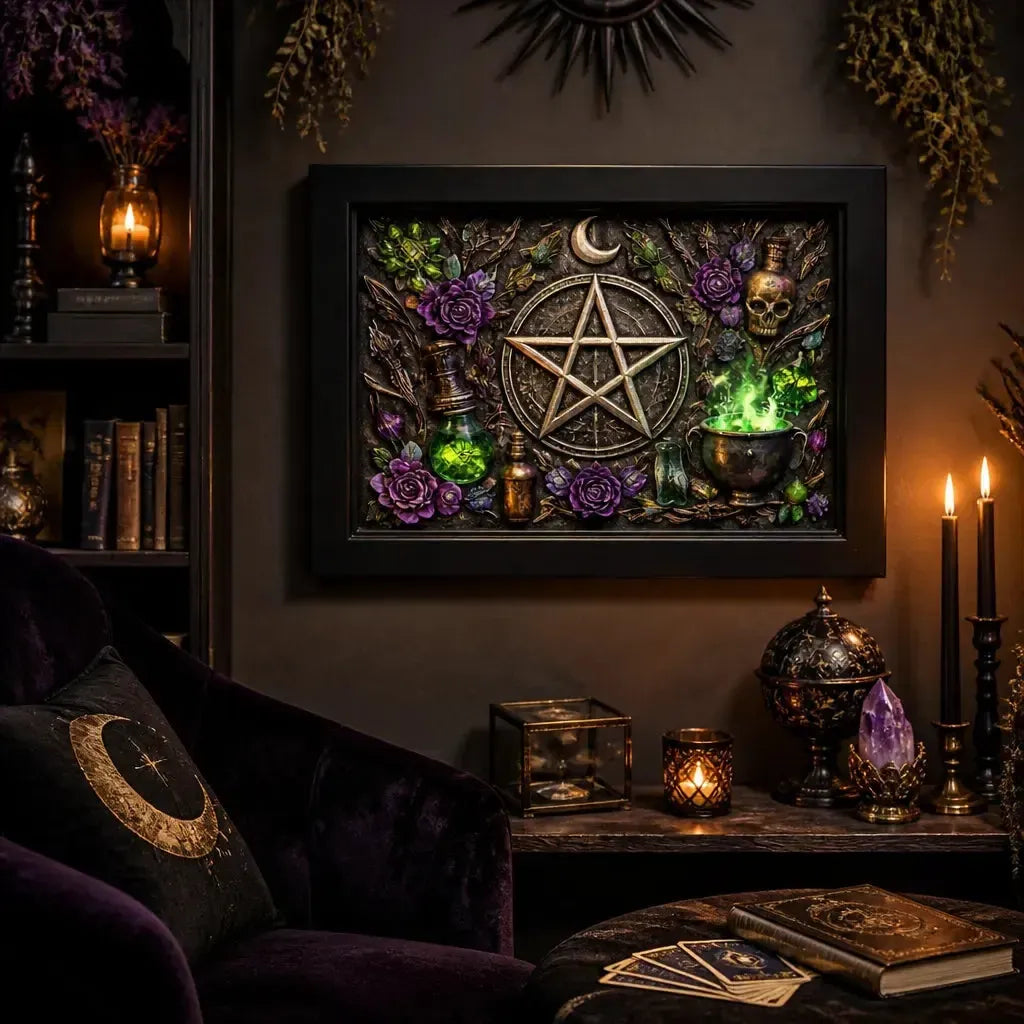 Witchcraft Pentacle Black Framed Art Print - Wicca Canvas Wall Art for Witchy Sacred Decor_mockup_1.webp