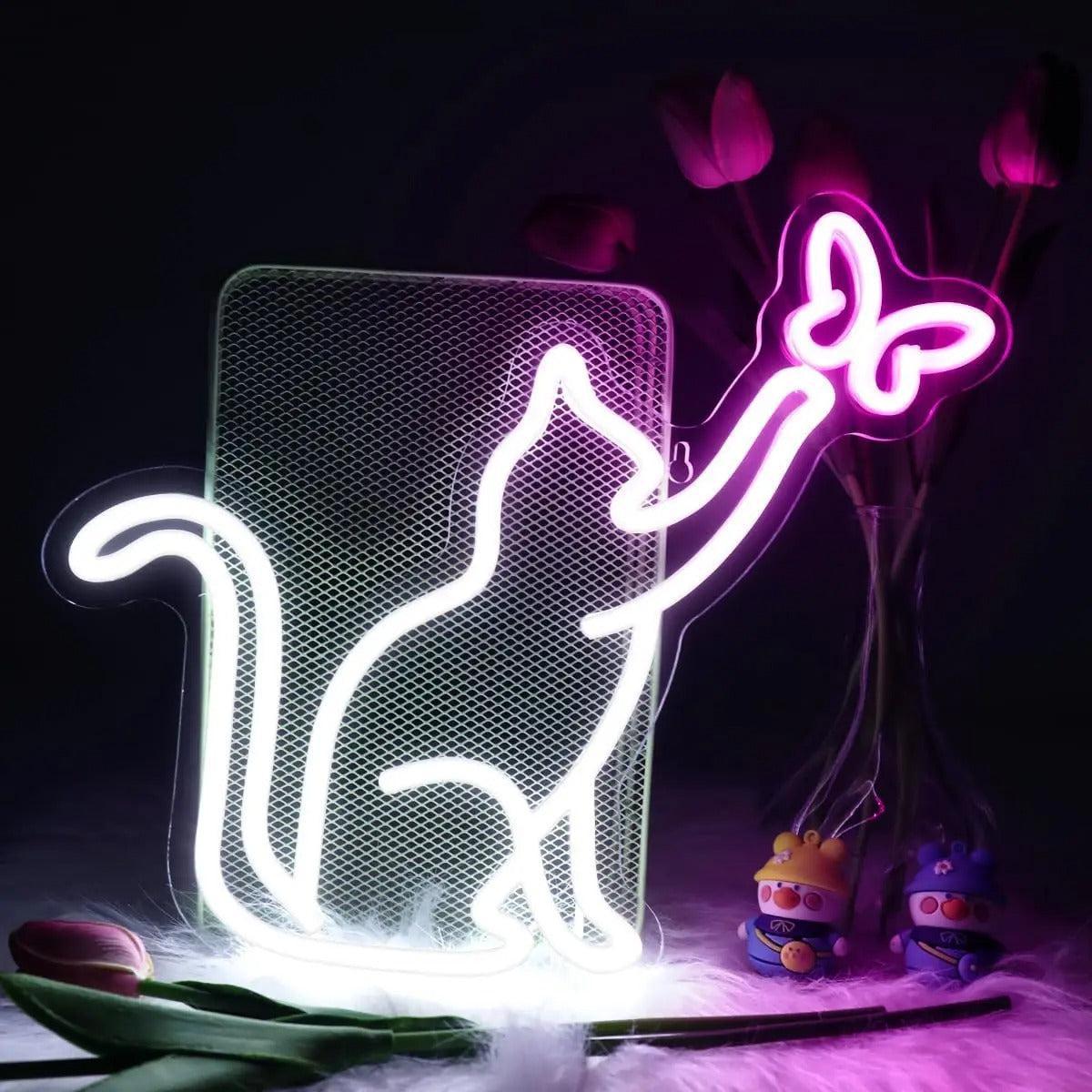 Butterfly and Cat Neon Sign Cat LED Neon lights for Witch wall decoration-MoonChildWorld