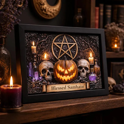 Pagan Pentacle Wall Art for Wicca Samhain- Black Framed Witchcraft Canvas Print for Gothic Halloween Decor_mockup_3.webp