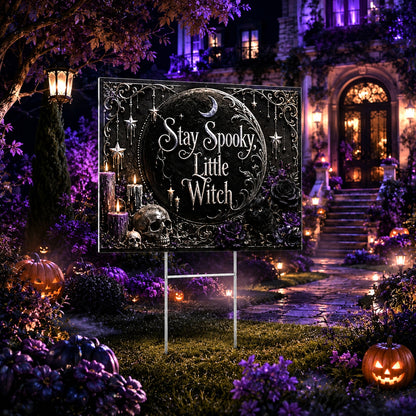 Stay Spooky Halloween Witch Yard Sign - porch scene