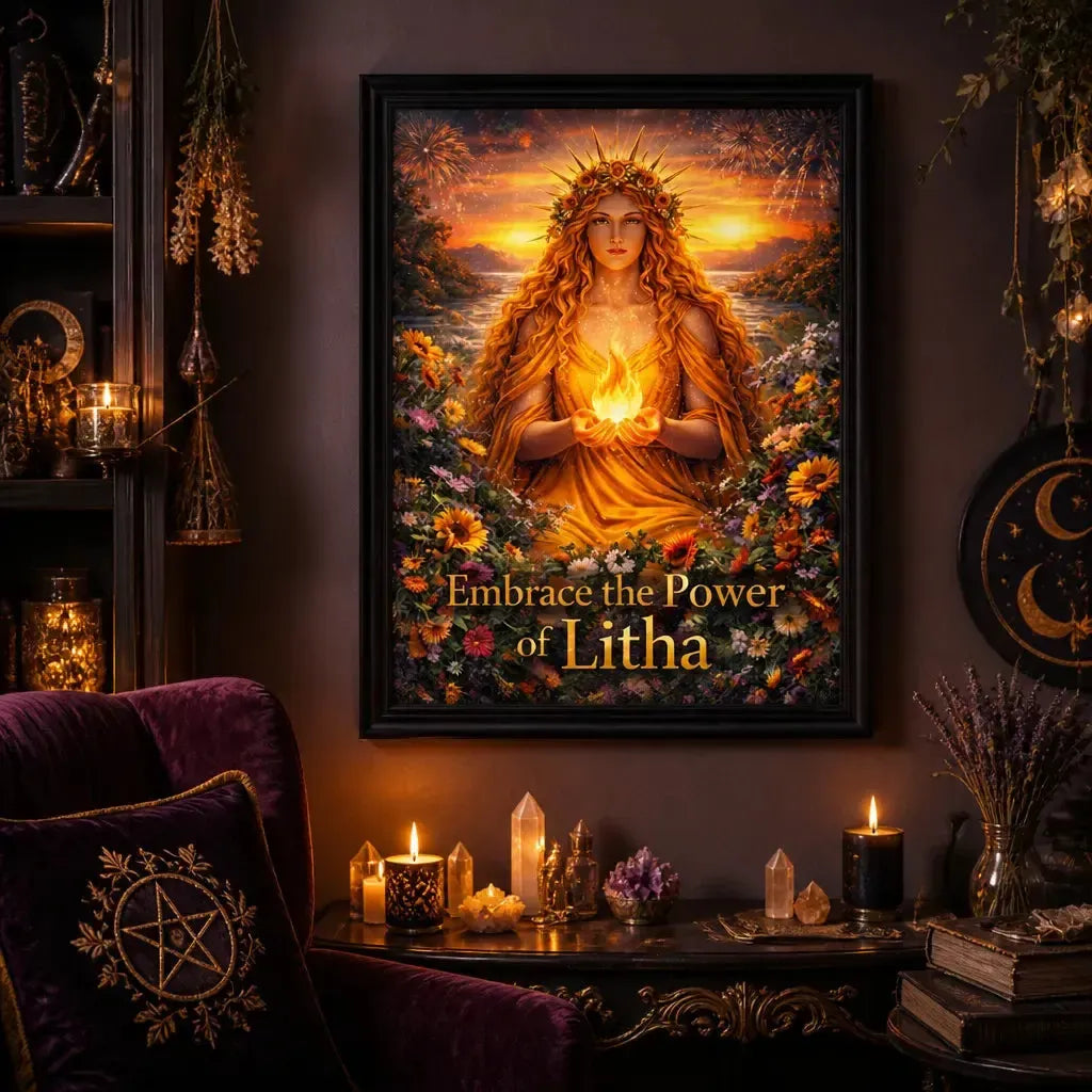 Pagan Litha Goddess Canvas Wall Art - Wicca Black Framed Art Print for Altar & Sacred Space_mockup_1.webp