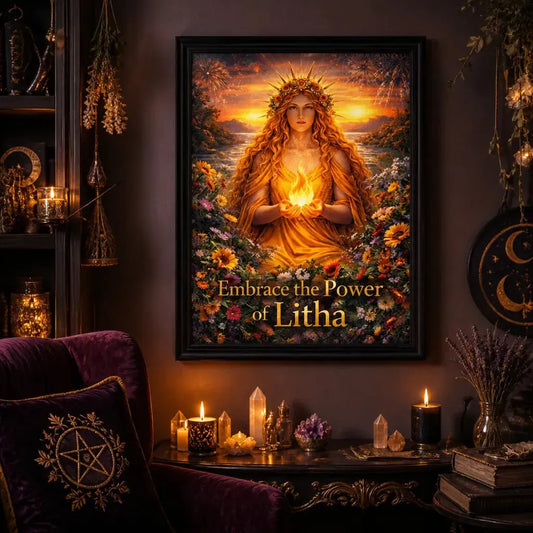 Pagan Litha Goddess Canvas Wall Art - Wicca Black Framed Art Print for Altar & Sacred Space_mockup_1.webp