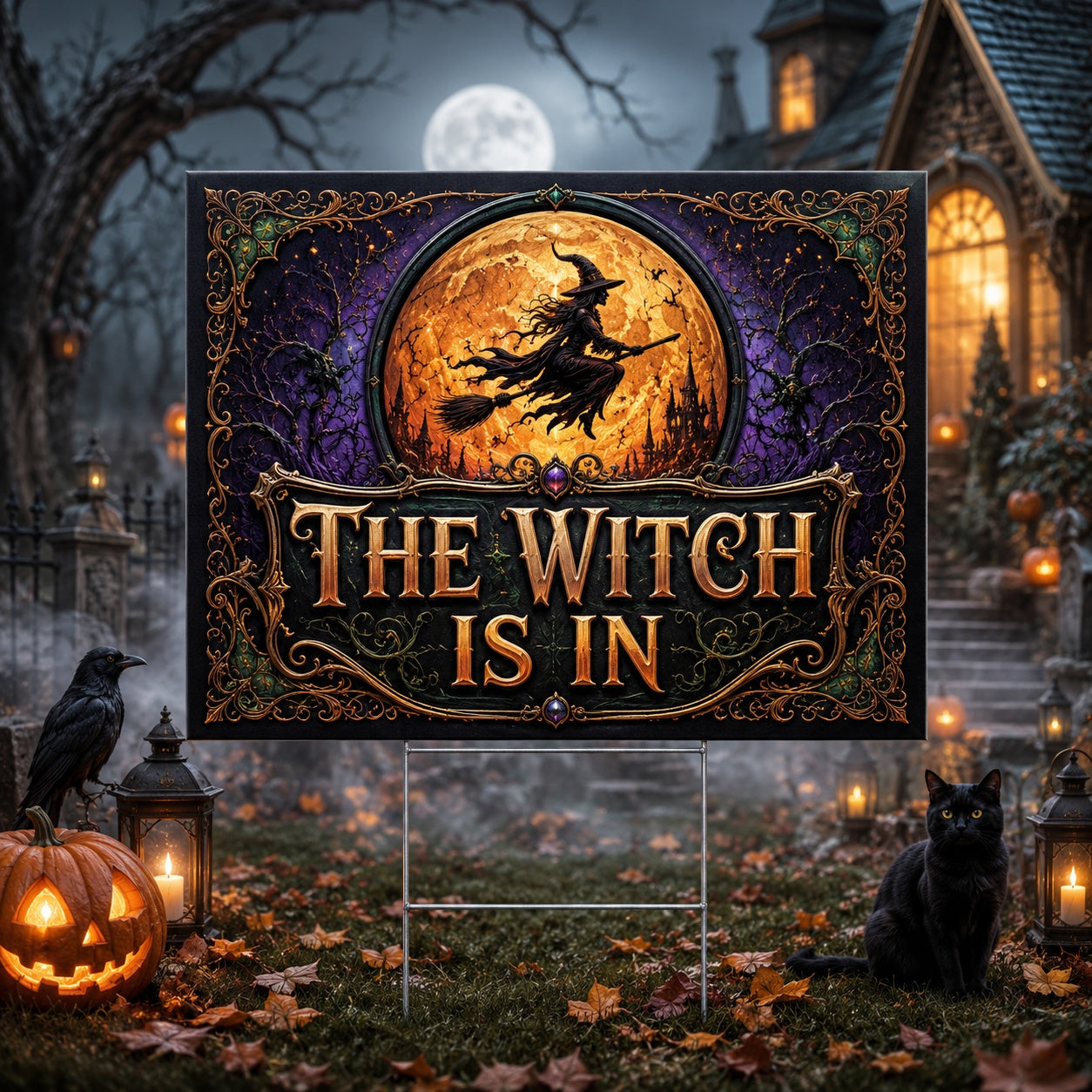 Spooky Halloween, The Witch Is In Yard Sign - front view