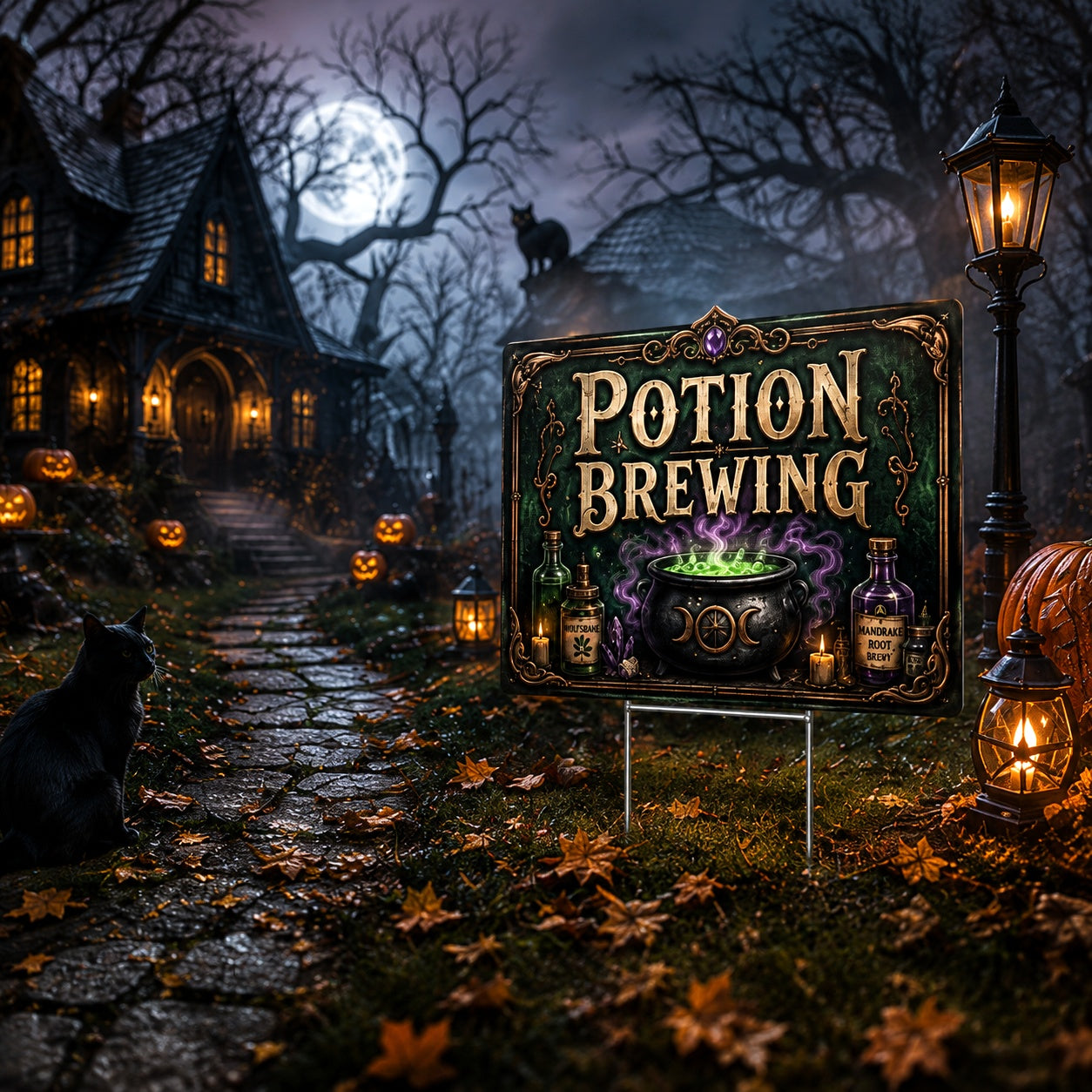 Potion Brewing at Halloween Night Yard Sign - garden display