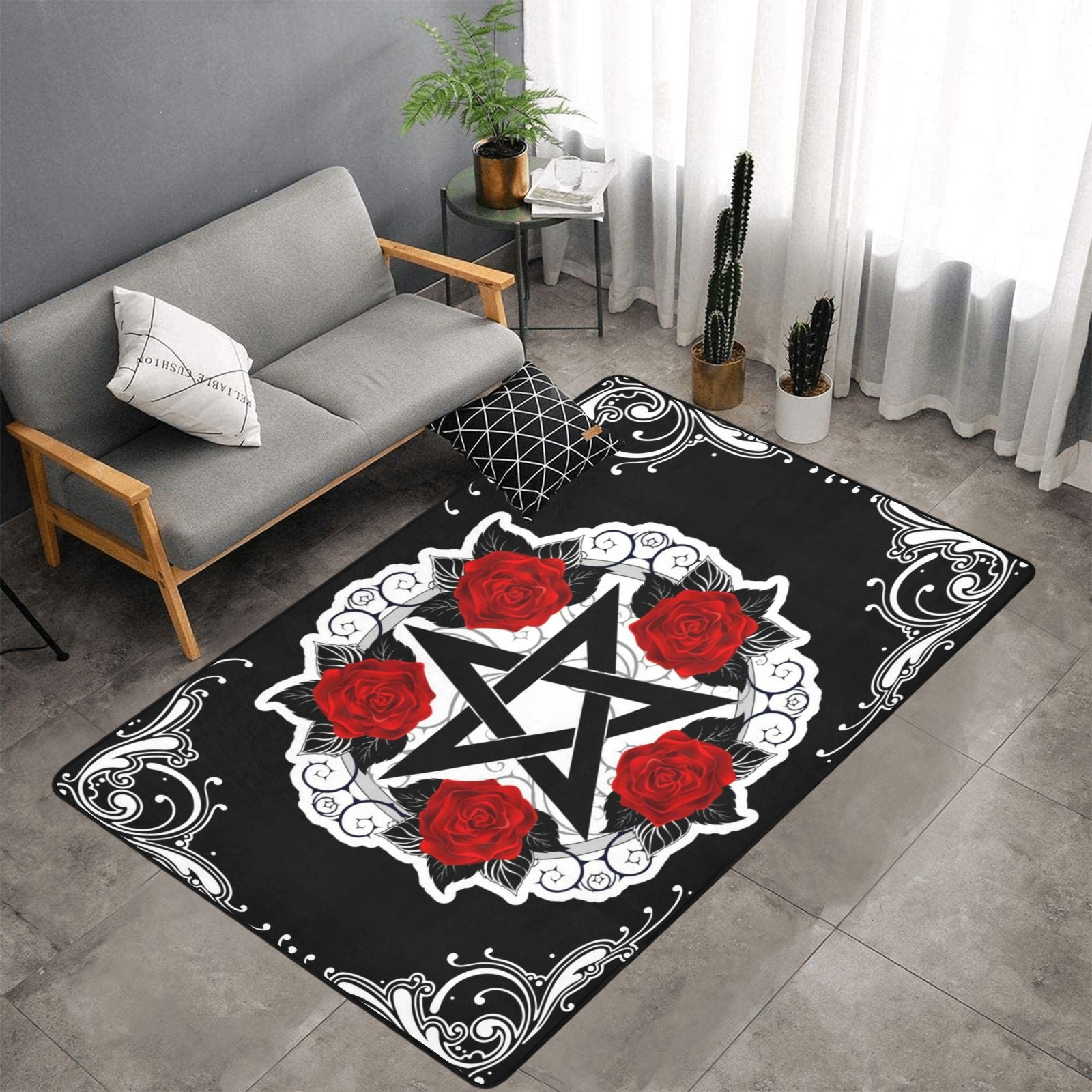 Wicca pentagram area rug Gothic rug-MoonChildWorld