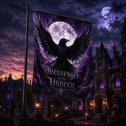 Close-up of Witchy Black Raven house flag showing raven artwork