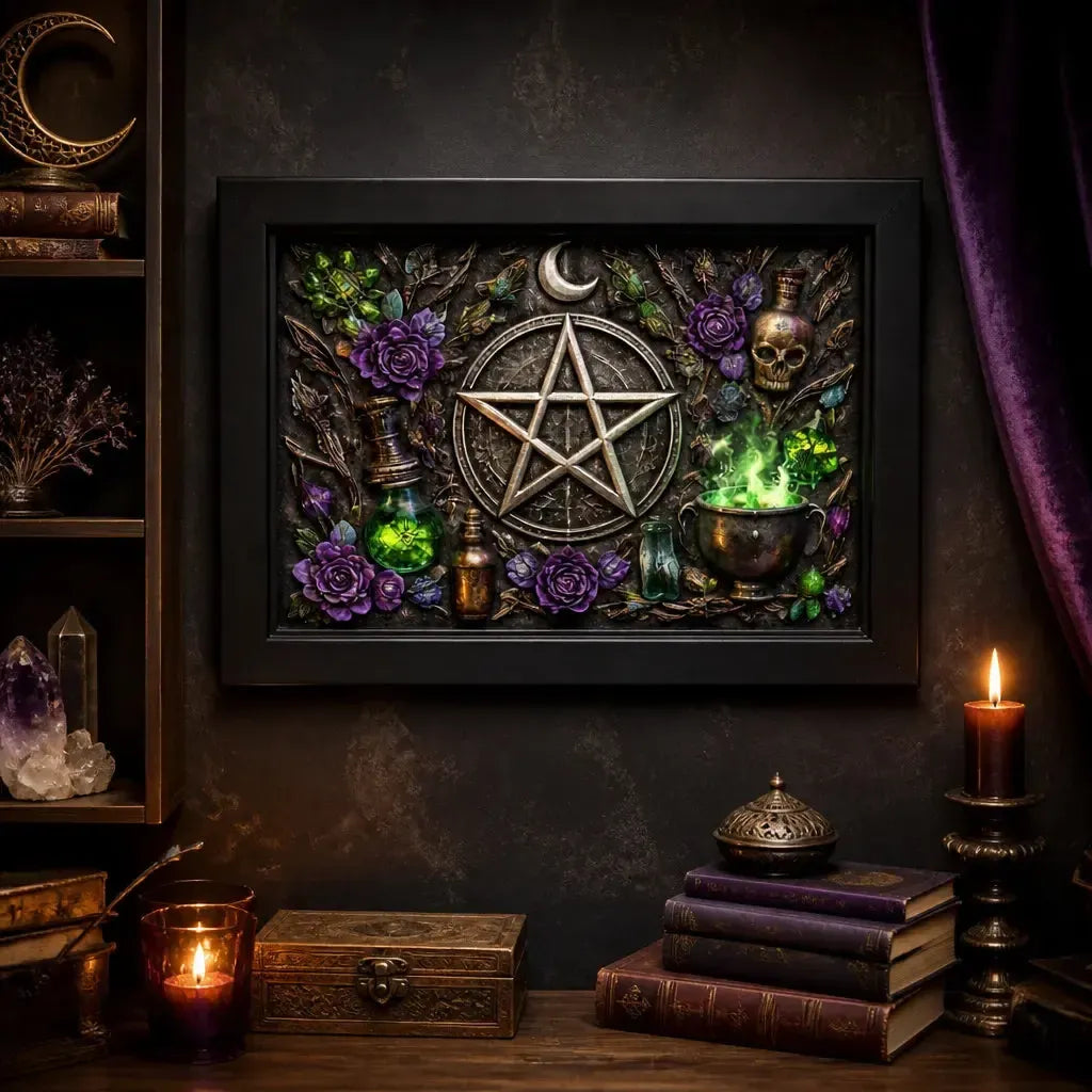 Witchcraft Pentacle Black Framed Art Print - Wicca Canvas Wall Art for Witchy Sacred Decor_mockup_2.webp