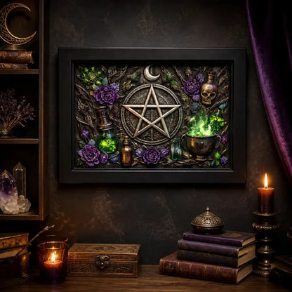 Witchcraft Pentacle Black Framed Art Print - Wicca Canvas Wall Art for Witchy Sacred Decor_mockup_2.webp