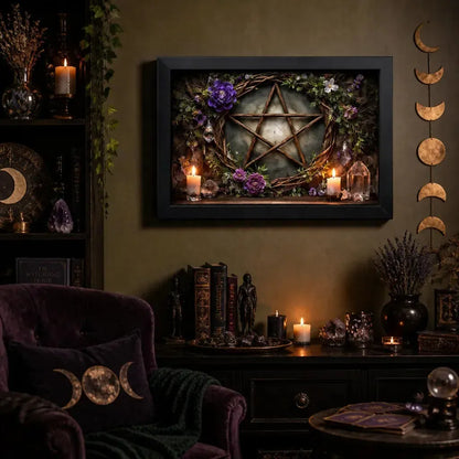 Wicca Pentacle Canvas Wall Art - Black Framed Print for Pagan Altar & Spiritual Space_mockup_1.webp