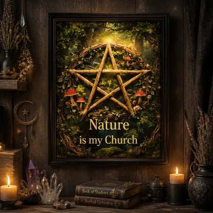 Wicca Pentacle Black Framed Art Print - Pagan Canvas Wall Art for Sacred Decor_mockup_2.webp