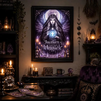 Wiccan Moon Goddess Canvas Wall Art - Black Framed Witchy Art for Magical Space Decor_mockup_1.webp