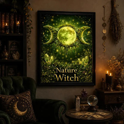 Triple Moon Pagan Home Decor - Black Framed Witchy Art Print Canvas for Wiccan Home Decor_mockup_1.webp