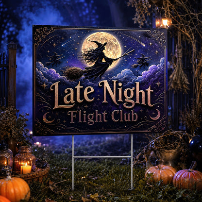 Witch Flight Club Halloween Yard Sign - front view