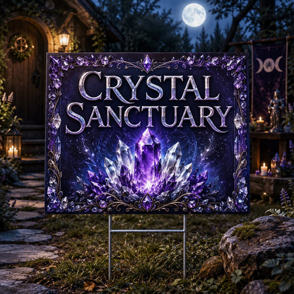 Crystal Sanctuary Amethyst Crystal Glow Wicca Yard Sign - front view