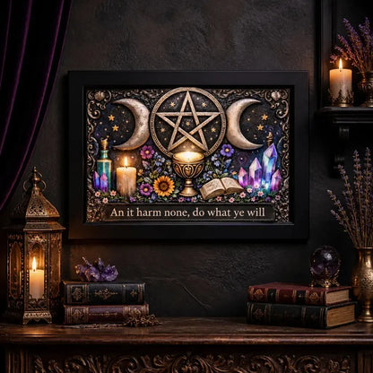 Wicca Triple Moon & Pentacle Canvas Wall Art - Pagan Black Framed Print for Altar and Sacred Space_mockup_2.webp