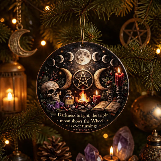 Gothic Moon Phase Triple Moon Yule Ceramic Ornament – Witchcraft Holiday Decor_mockup_1.webp