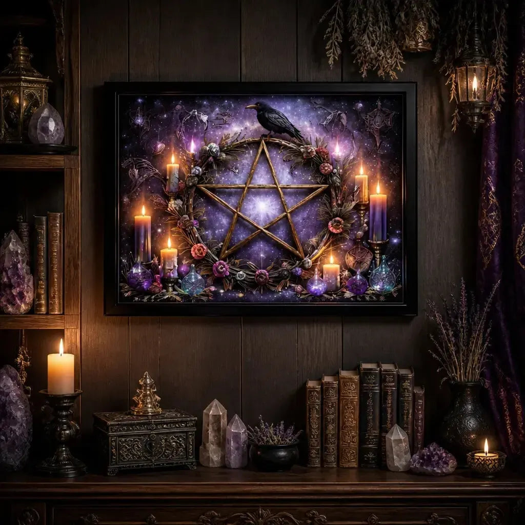 Wicca Pentacle Canvas Print - Black Framed Witchy Art for Pagan Home Decor_mockup_2.webp